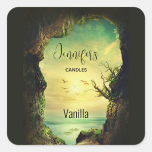 Cave overlooking a Tropical Sea Candle Business Square Sticker