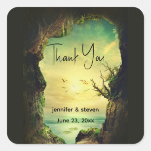Cave overlooking a Tropical Sea Event Thank You Square Sticker