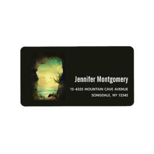 Cave overlooking a Tropical Sea Scenic Photo Label