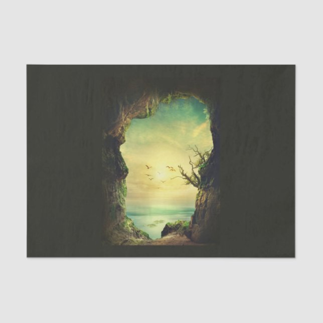 Cave overlooking a Tropical Sea Scenic Photo Tissue Paper (Front)