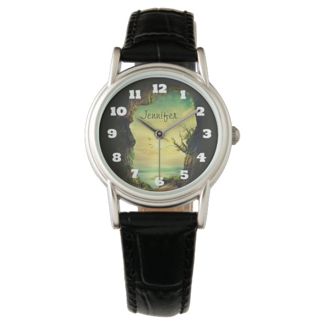 Cave overlooking a Tropical Sea Scenic Photo Watch (Front)