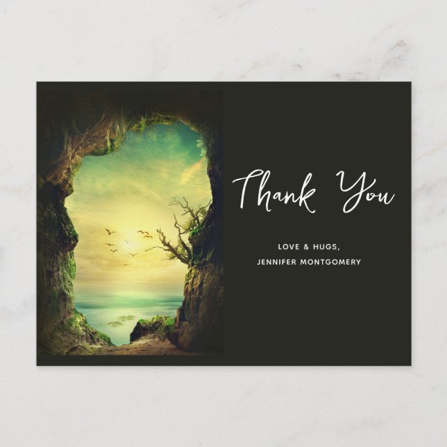Cave overlooking a Tropical Sea Scenic Thank You Postcard (Front)