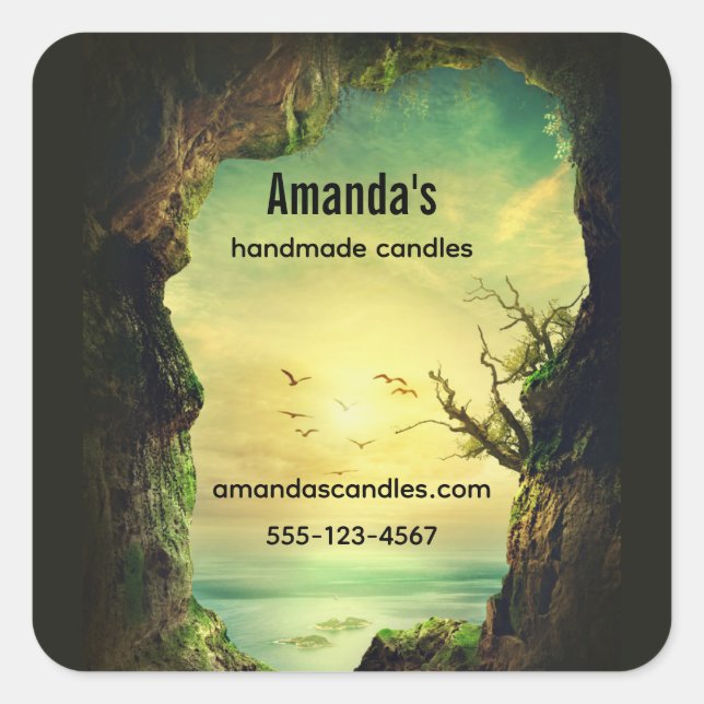 Cave overlooking the Sea Scenic Photo Business Square Sticker (Front)