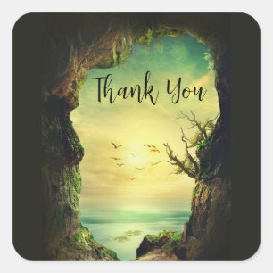 Cave overlooking the Sea Scenic Photo Thank You Square Sticker