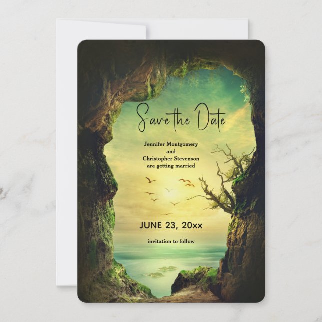 Cave overlooking the Sea Scenic Photo Wedding Save Date (Front)