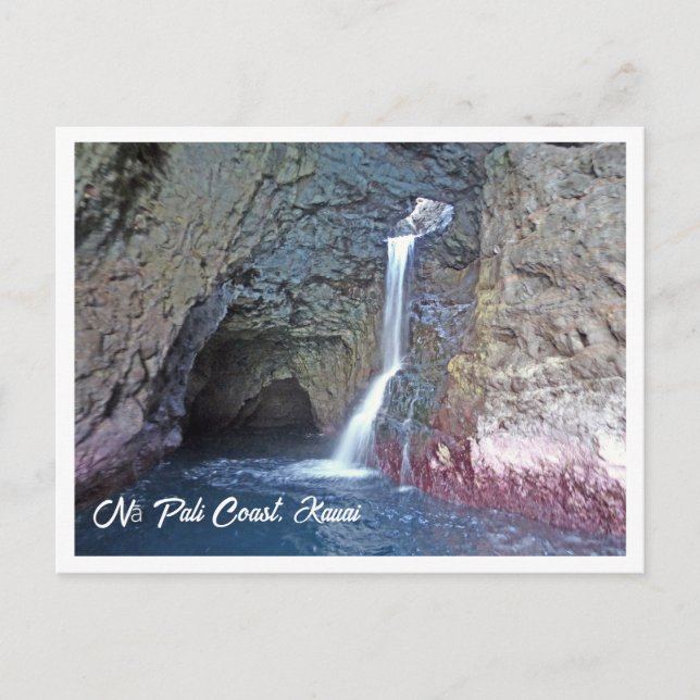 Cave & Waterfall Along NāPali Coast, Kauai Postcard (Front)