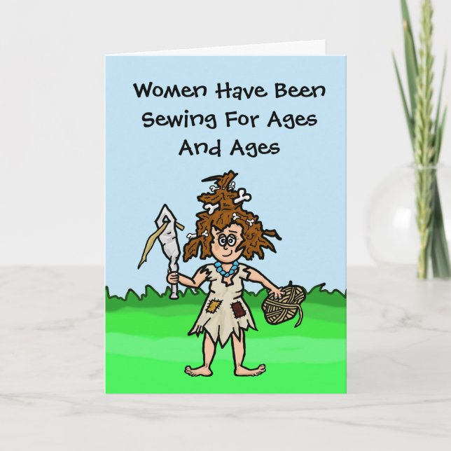 Cave Woman Seamstress Greeting Card Customise It! (Front)