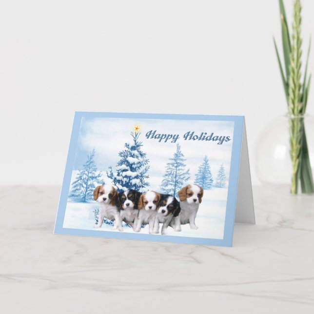 Cavelier King Charles Spaniel Christmas Card Blue  (Front)
