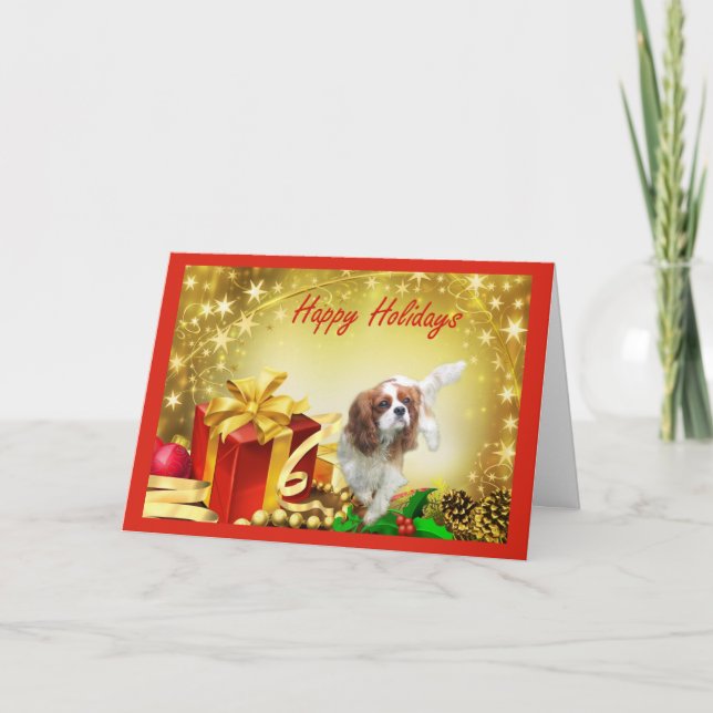 Cavelier King Charles Spaniel Christmas Gift Greet Holiday Card (Front)