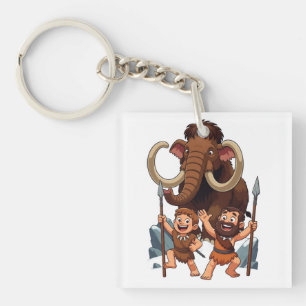 Caveman Dad and Son Mammoth Hunt Key Ring