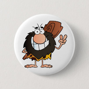 Caveman Gesturing The Peace Sign 6 Cm Round Badge