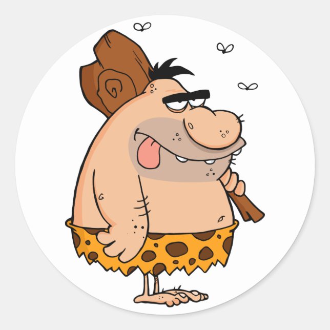 CAVEMAN HOLDING CLUB CLASSIC ROUND STICKER (Front)