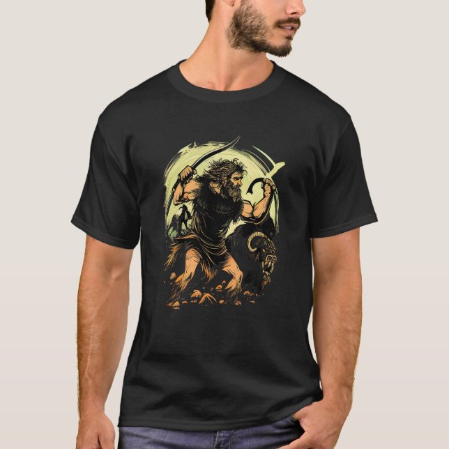 Caveman Hunting Beasts T-Shirt (Front)