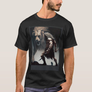 Caveman Warrior with Friendly Lion chasing the sam T-Shirt