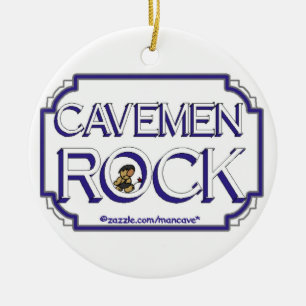 Cavemen Rock BW Ceramic Tree Decoration