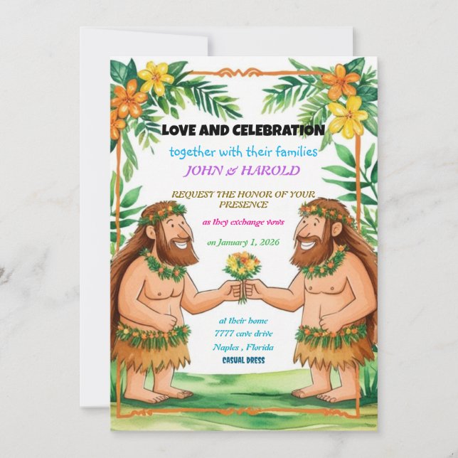 cavemen wedding invitation gay (Front)
