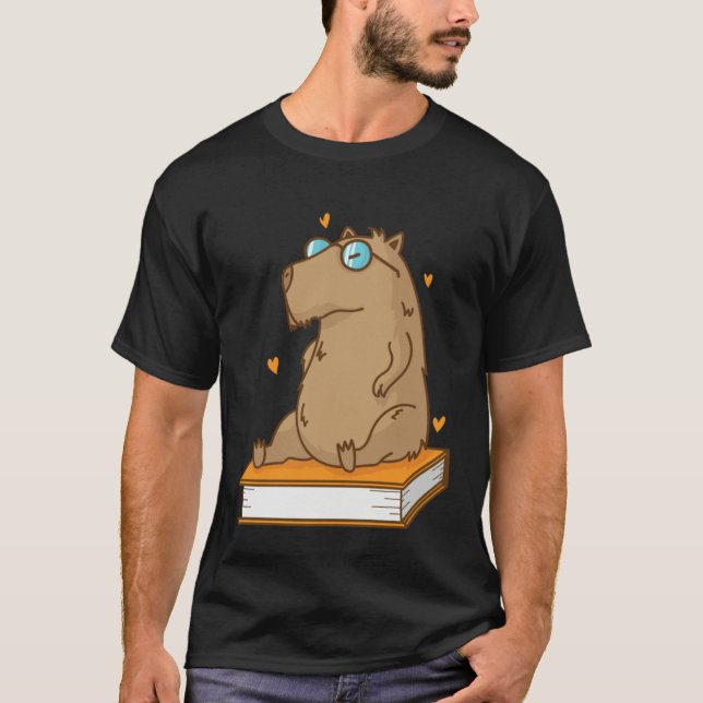 Caviidae Guinea Pig loves reading Books T-Shirt (Front)
