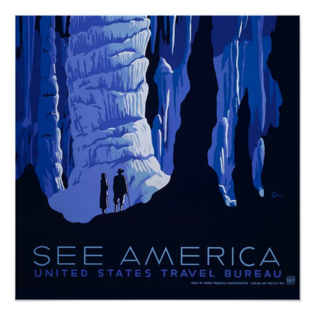 Caving Travel Cavern Vintage Travel Poster (Front)