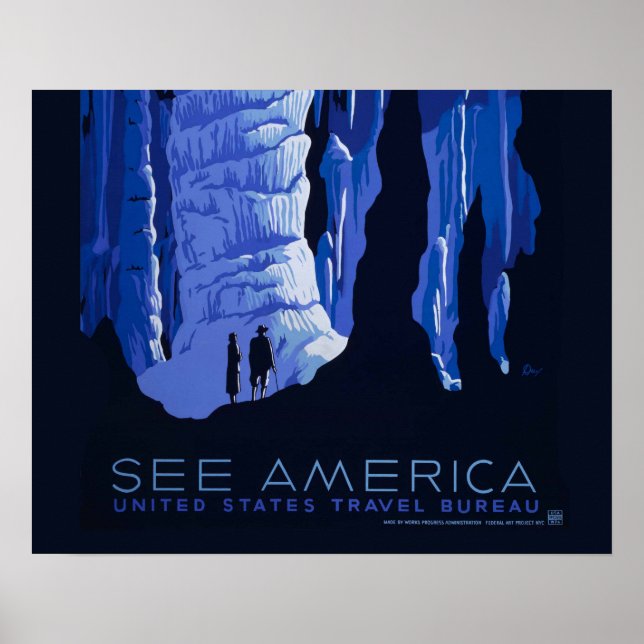 Caving Travel Cavern Vintage Travel Poster (Front)