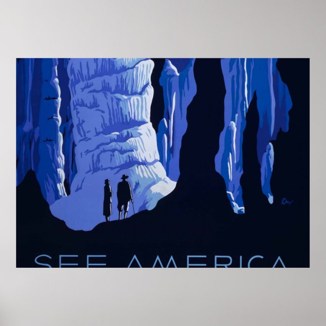 Caving Travel Cavern Vintage Travel Poster (Front)