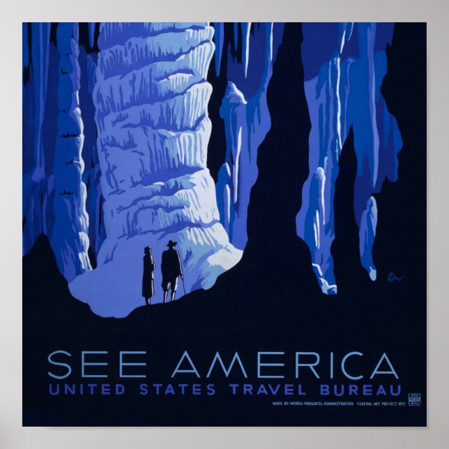 Caving Travel Cavern Vintage Travel Poster (Front)