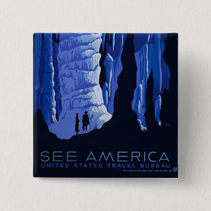 Caving Travel Cavern Vintage Travel Poster 15 Cm Square Badge