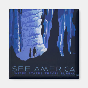Caving Travel Cavern Vintage Travel Poster Magnet