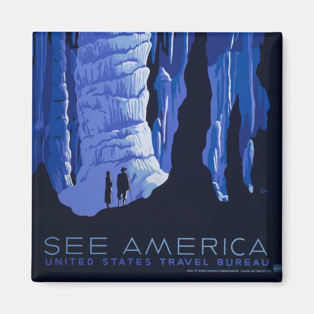 Caving Travel Cavern Vintage Travel Poster Magnet (Front)