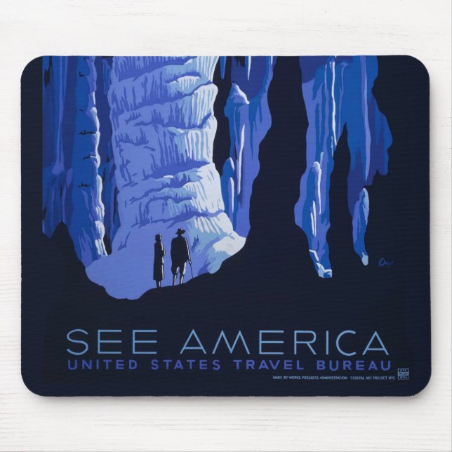 Caving Travel Cavern Vintage Travel Poster Mouse Mat (Front)