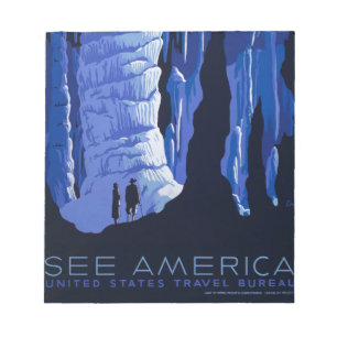 Caving Travel Cavern Vintage Travel Poster Notepad