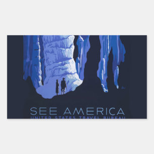 Caving Travel Cavern Vintage Travel Poster Rectangular Sticker