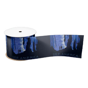 Caving Travel Cavern Vintage Travel Poster Satin Ribbon