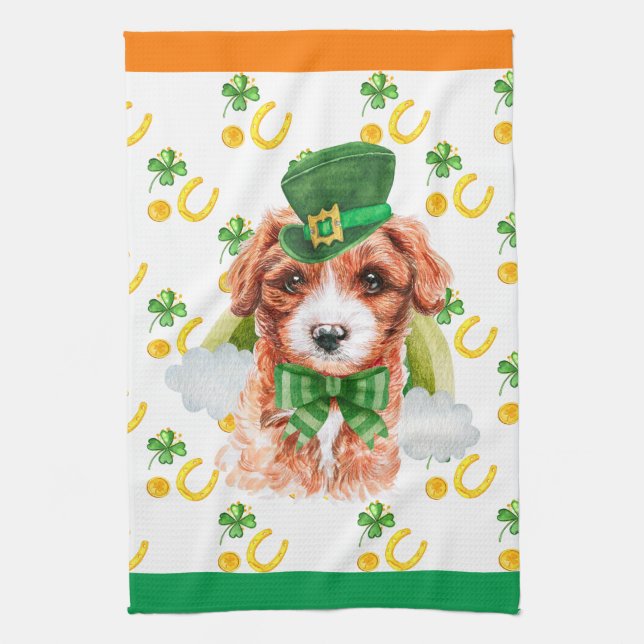 Cavoodle Holiday Home Decor St Patricks Day Tea Towel (Vertical)