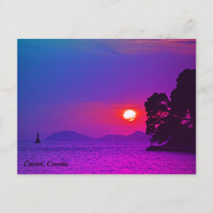 Cavtat, Croatia view of Sunset Purple Filter Holiday Postcard