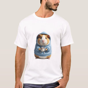 Cavy in a Blue Hoodie Holding T-Shirt