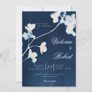 Cayanotype Sun Print Floral Wedding Invitation