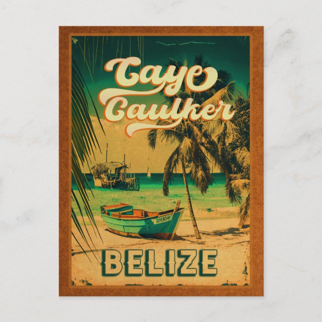 Caye Caulker Belise Vintage Palm Trees Souvenirs Postcard (Front)