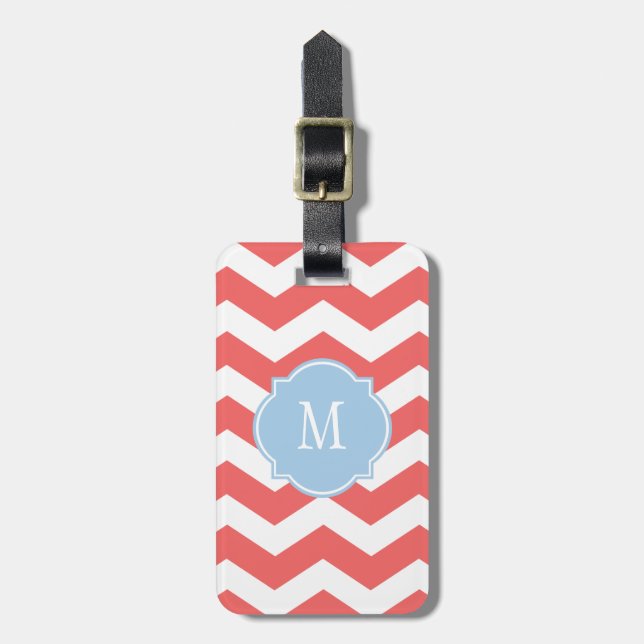 Cayenne & White Chevron Monogram Luggage Tag (Front Vertical)