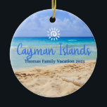Cayman Islands Beach Vacation Family Trip Ceramic Tree Decoration<br><div class="desc">Cute personalizable Cayman Trip souvenir.

Customisation:
Change Caption and year to make it unique.</div>