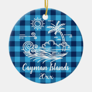 Cayman Islands Buffalo Check Christmas Ceramic Tree Decoration
