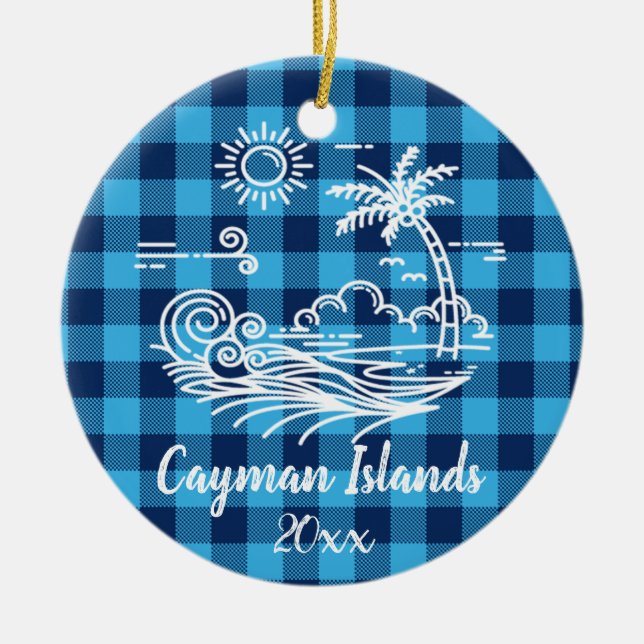 Cayman Islands Buffalo Check Christmas Ceramic Tree Decoration (Front)