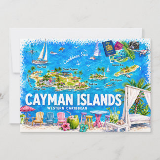 Cayman Islands Illustrated Travel Map Postcard