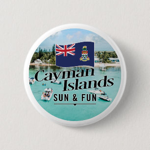 "Cayman Islands Sun & Fun" With Flag 6 Cm Round Badge