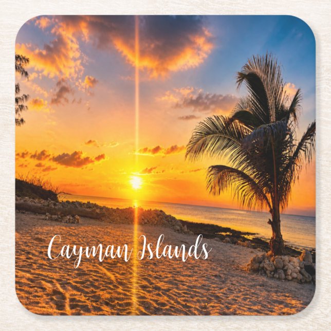 Cayman Islands Sunset Palm Coaster (Front)