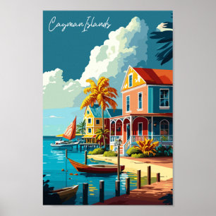 Cayman Islands vintage travel illustration Poster