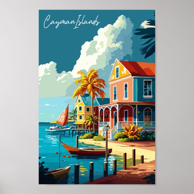 Cayman Islands vintage travel illustration Poster (Front)