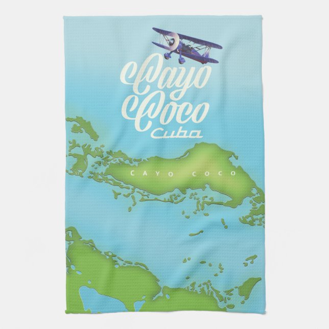 Cayo Coco Cuba vintage style map. Tea Towel (Vertical)