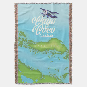 Cayo Coco Cuba vintage style map. Throw Blanket