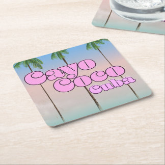 Cayo Coco Cuba vintage travel poster Square Paper Coaster