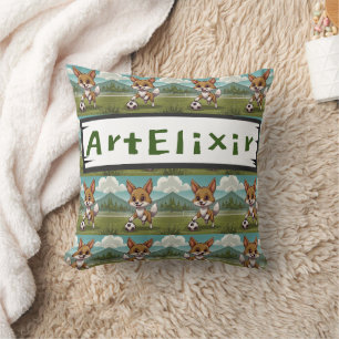 Cayote playing a soccer ball print cushion